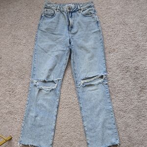 Garage Light Blue Distressed Straight Leg Jeans